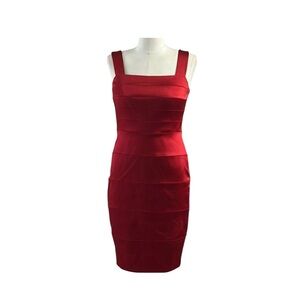 VTG Cache Red Satin Bodycon Dress | Sleeveless Square Neck Size 6